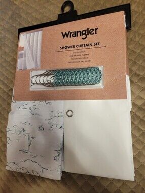 Wrangler Western Cowboy Shower Curtain Sketched Desert Green Horse Cactus NEW